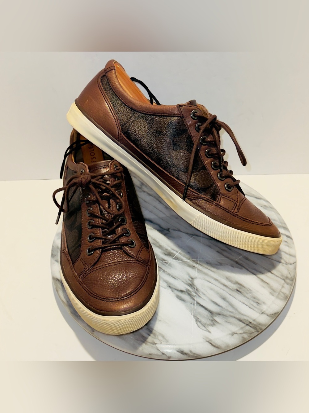 Coach Porter Men's 10.5D Monogram Lace-Up Low-Top Sneakers Shoe Mahogany Brown